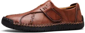 Men's Causal Loafers Slip on Leather Handmade Driving Oxford Flats Comfortable Walking Shoes