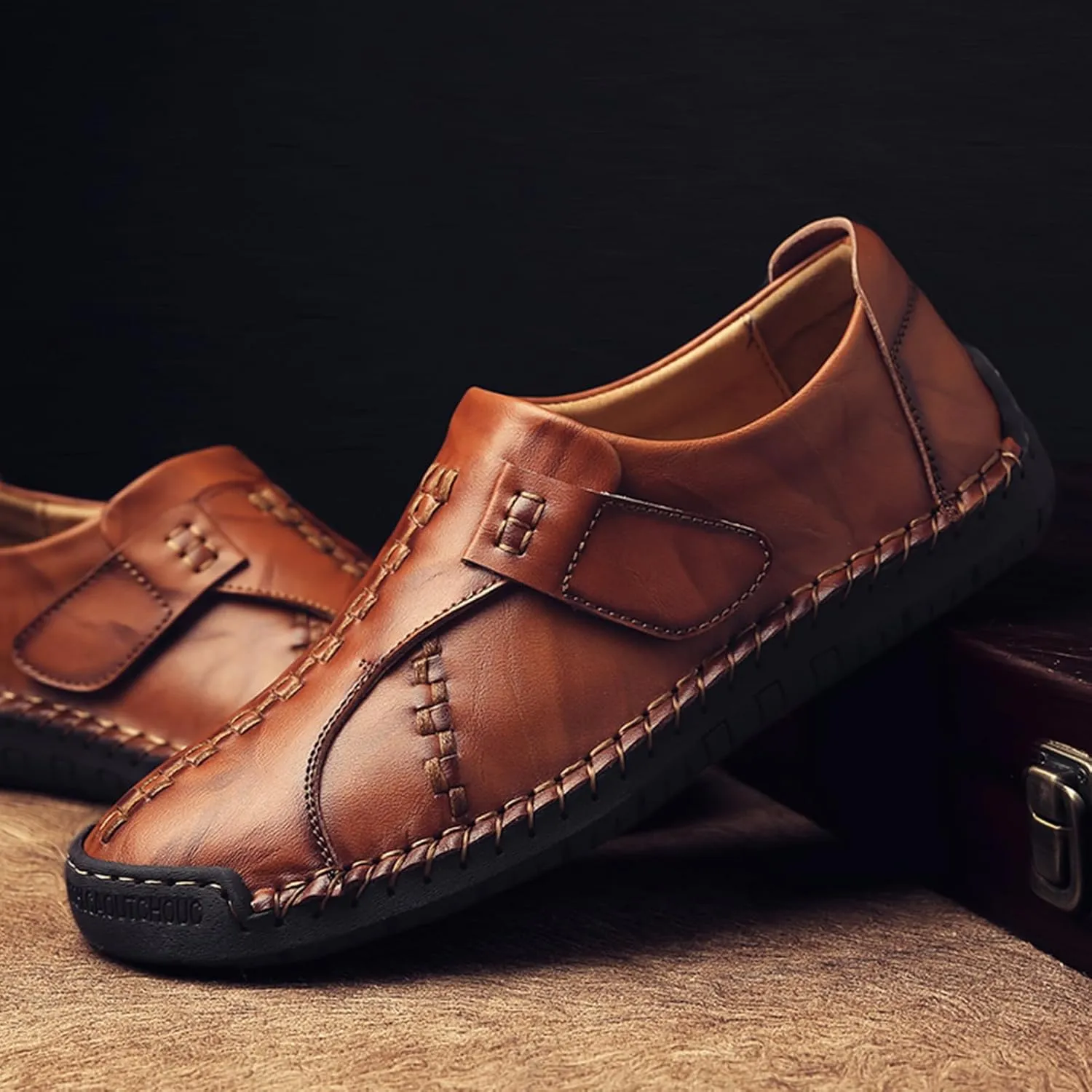 Men's Causal Loafers Slip on Leather Handmade Driving Oxford Flats Comfortable Walking Shoes