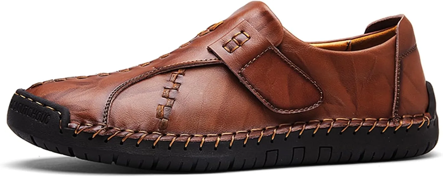 Men's Causal Loafers Slip on Leather Handmade Driving Oxford Flats Comfortable Walking Shoes