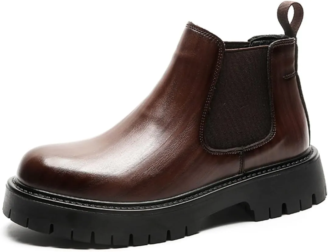 Mens Chelsea Boots Comfort Platform Work Boots Zipper Leather High Top Motorcycle Boots