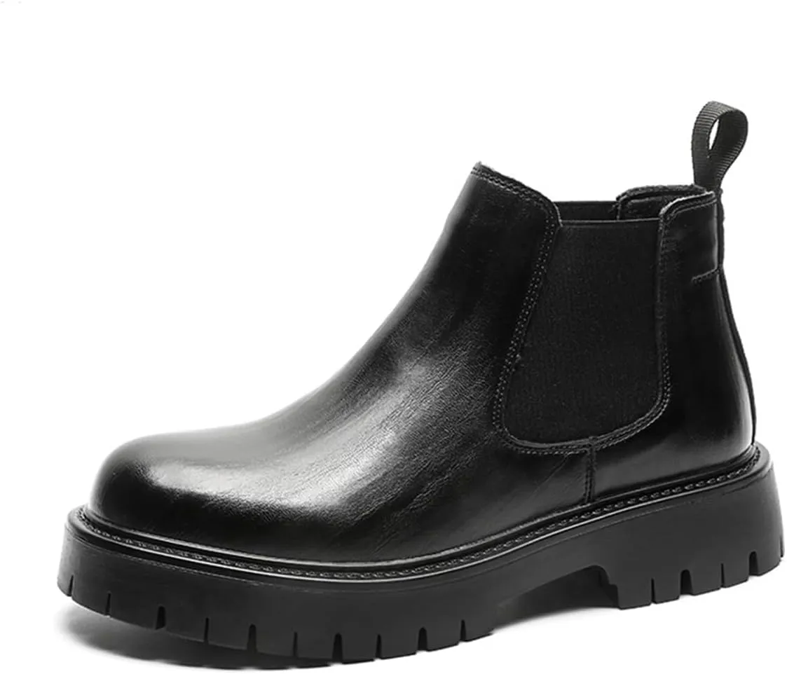 Mens Chelsea Boots Comfort Platform Work Boots Zipper Leather High Top Motorcycle Boots