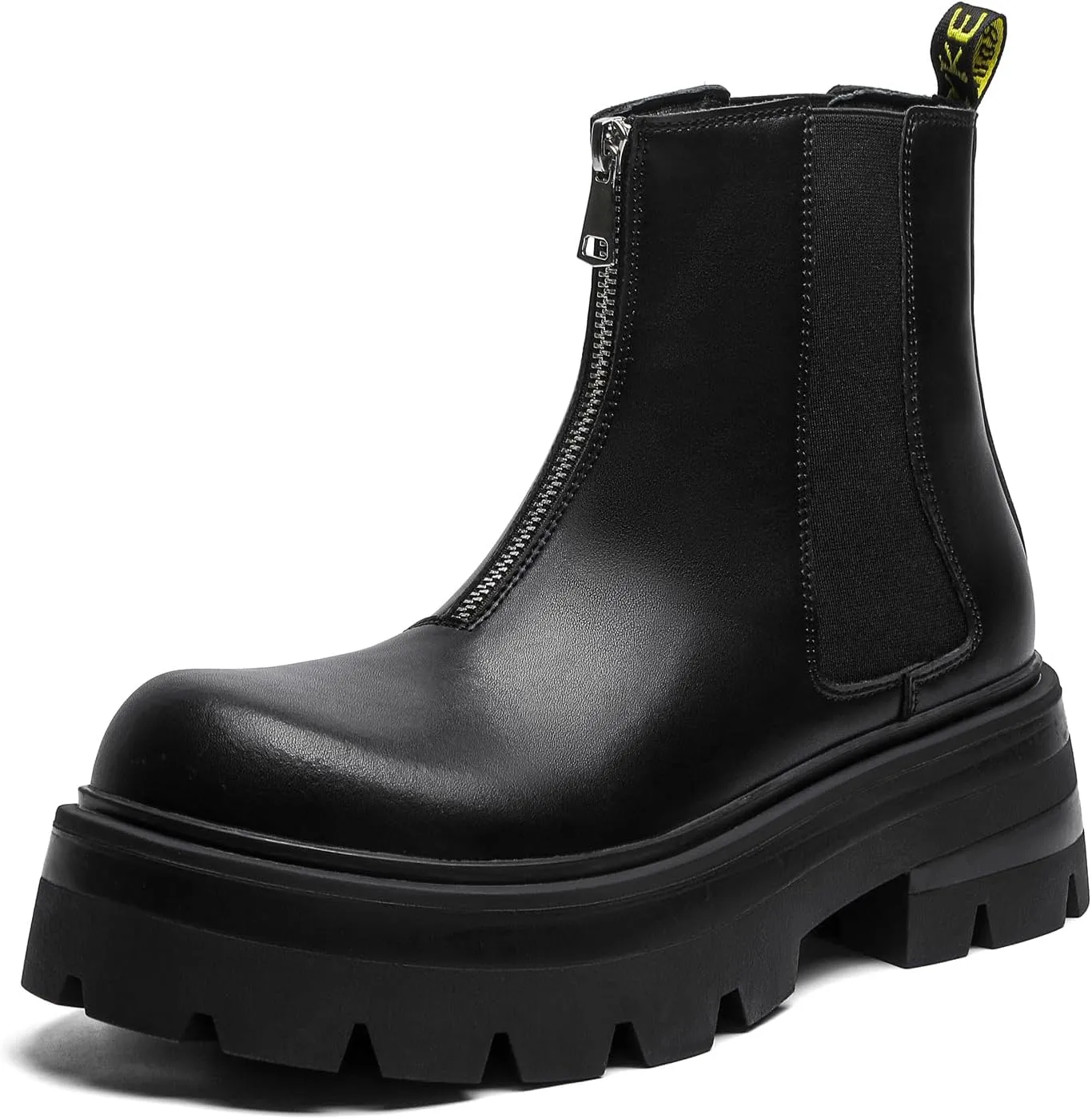 Mens Chelsea Boots Comfort Platform Work Boots Zipper Leather High Top Motorcycle Boots