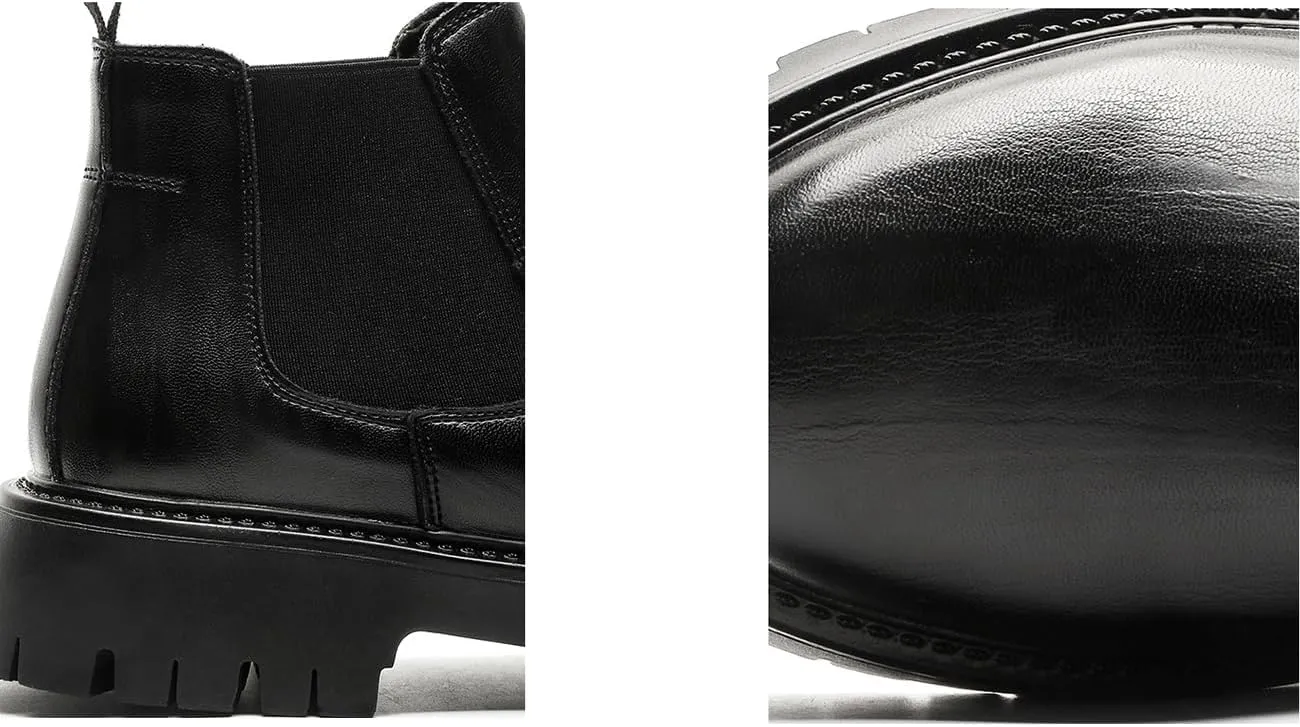Mens Chelsea Boots Comfort Platform Work Boots Zipper Leather High Top Motorcycle Boots