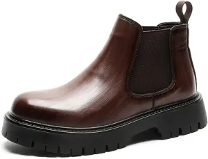 Mens Chelsea Boots Comfort Platform Work Boots Zipper Leather High Top Motorcycle Boots
