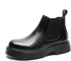 Mens Chelsea Boots Comfort Platform Work Boots Zipper Leather High Top Motorcycle Boots