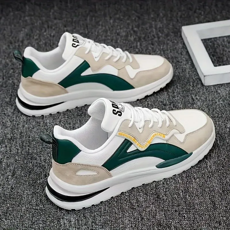 Men's Fashion Street Style Colorful Block Skate Shoes, Comfortable Non-Slip Casual Lace-Up Sneakers for Men's Outdoor Activities