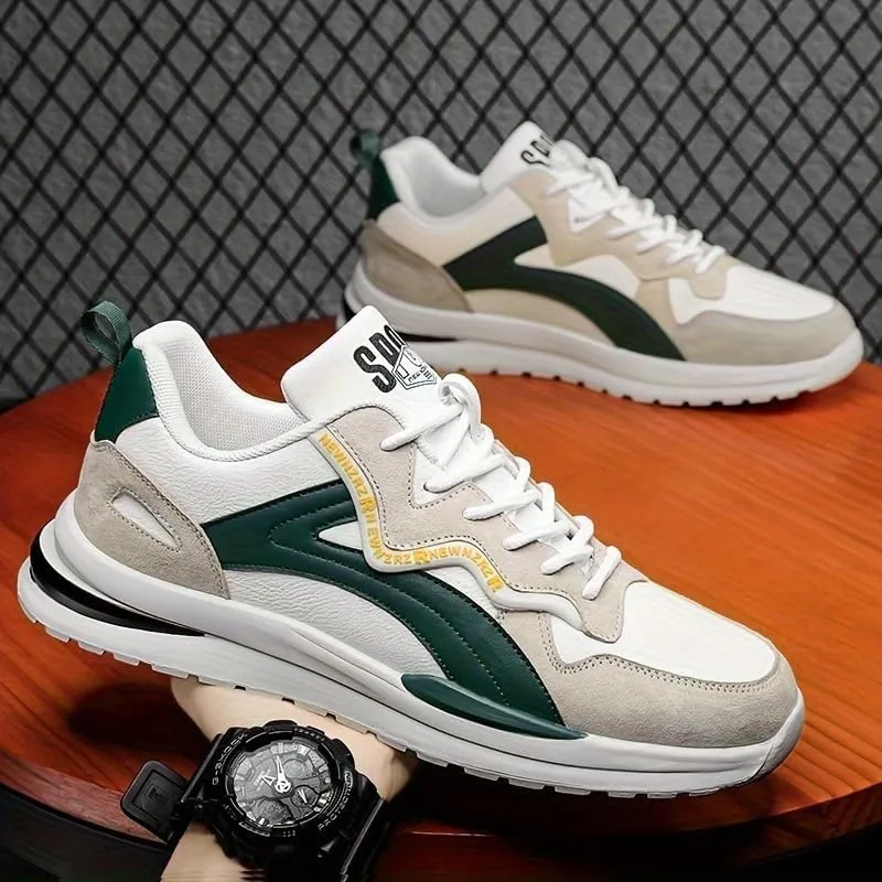 Men's Fashion Street Style Colorful Block Skate Shoes, Comfortable Non-Slip Casual Lace-Up Sneakers for Men's Outdoor Activities