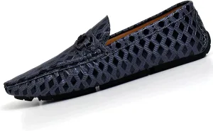 Men's Leather Loafers Black Slip-On Design Driving Loafers with Buckle Moccasins Shoes 10 Inches