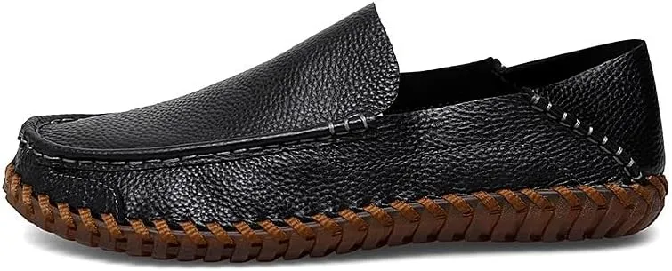 Mens Loafers Shoe Apron Toe Leather Round Toe Loafers Comfortable Flexible Slip Resistant Outdoor Casual Slip-ons