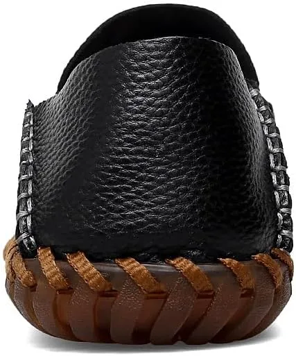 Mens Loafers Shoe Apron Toe Leather Round Toe Loafers Comfortable Flexible Slip Resistant Outdoor Casual Slip-ons