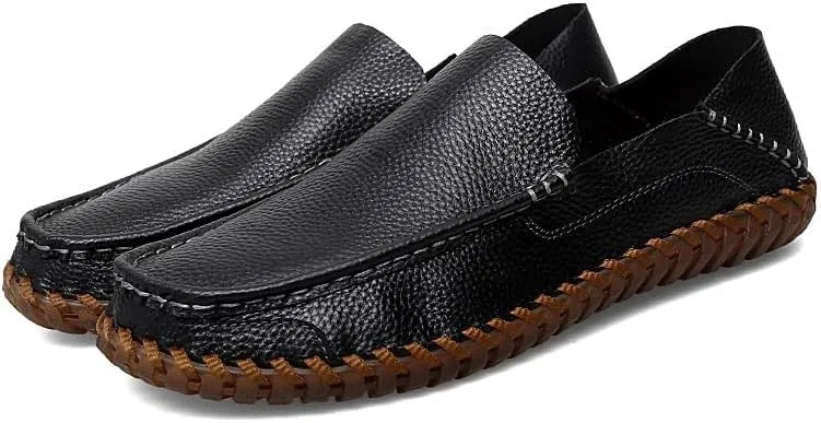 Mens Loafers Shoe Apron Toe Leather Round Toe Loafers Comfortable Flexible Slip Resistant Outdoor Casual Slip-ons