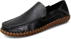Mens Loafers Shoe Apron Toe Leather Round Toe Loafers Comfortable Flexible Slip Resistant Outdoor Casual Slip-ons