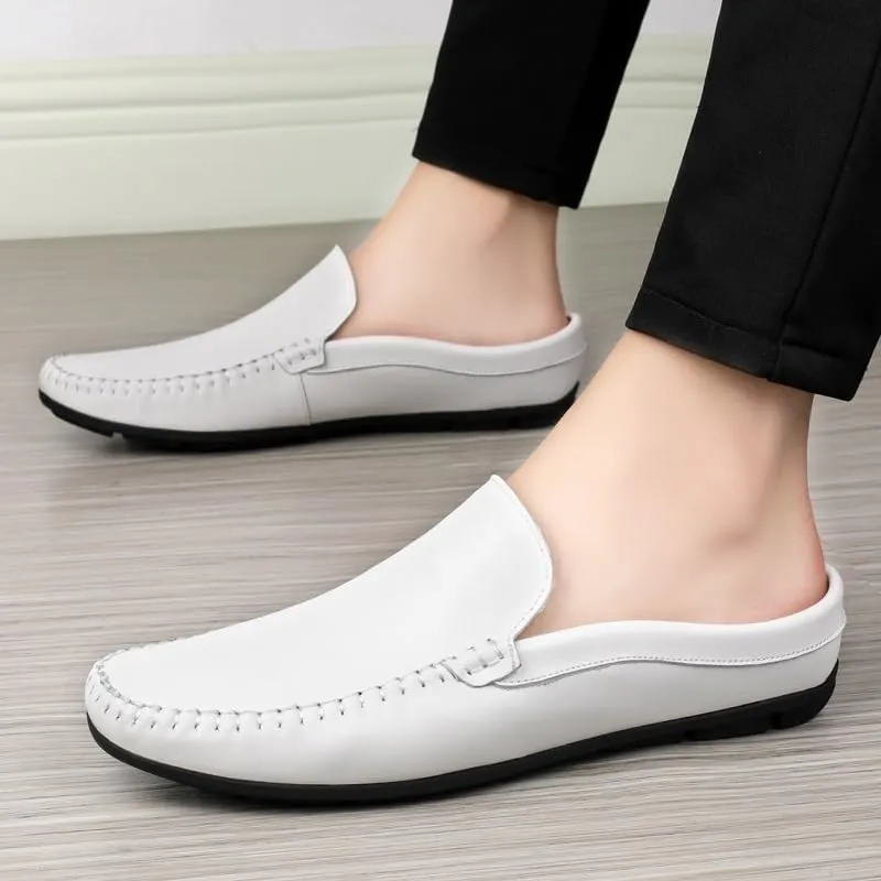 Mens Loafers Shoe Round Toe Solid Color Faux Leather Half Loafers Shoes Flexible Lightweight Anti-Slip Casual Wedding Slip-on