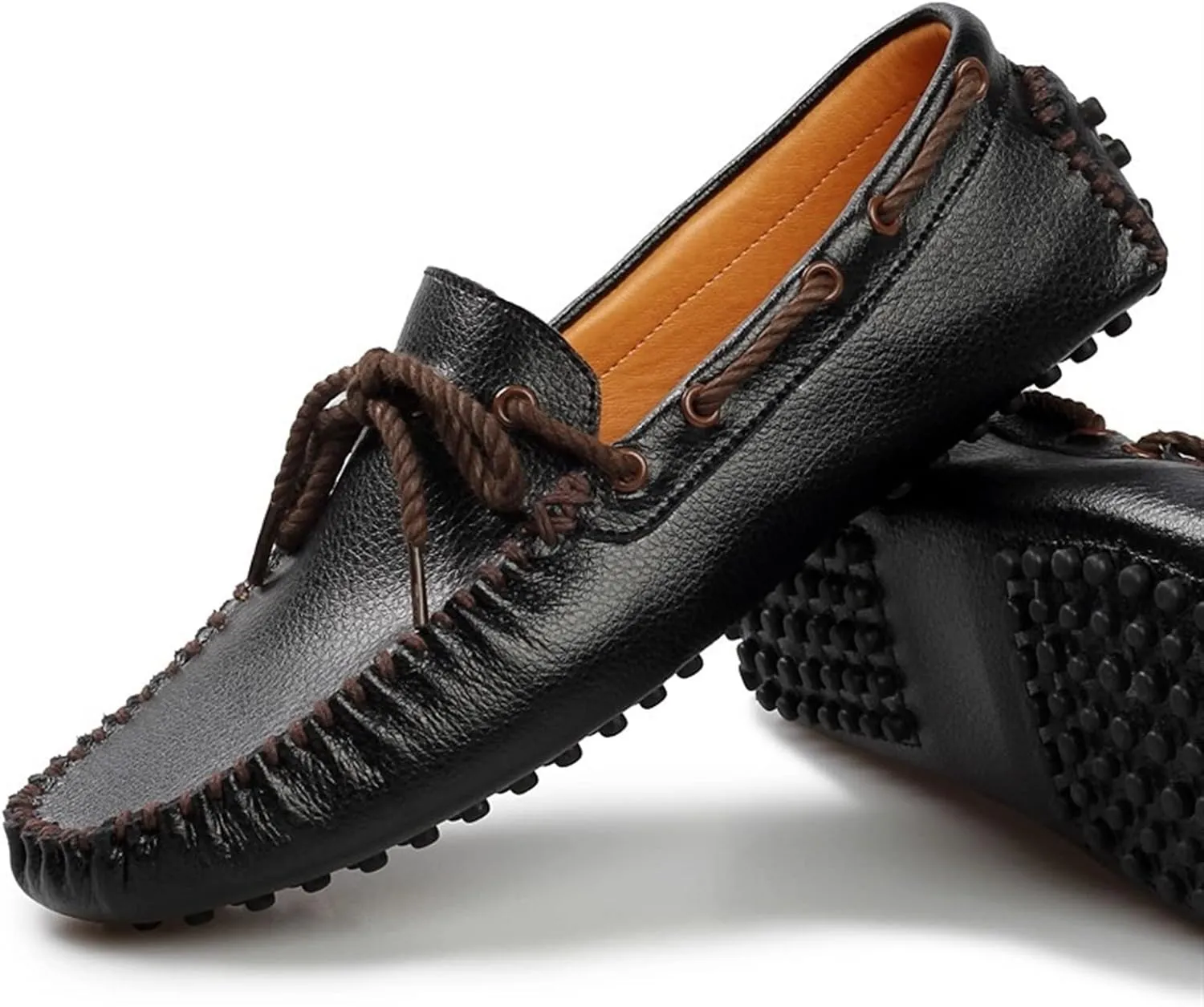 Men's Loafers Shoes Deck Shoes Design Round Toe Genuine Leather 1-Eye Flexible Lightweight Comfortable Wedding Slip On (Color : Black, Size : 6.5)