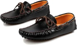 Men's Loafers Shoes Deck Shoes Design Round Toe Genuine Leather 1-Eye Flexible Lightweight Comfortable Wedding Slip On (Color : Black, Size : 6.5)