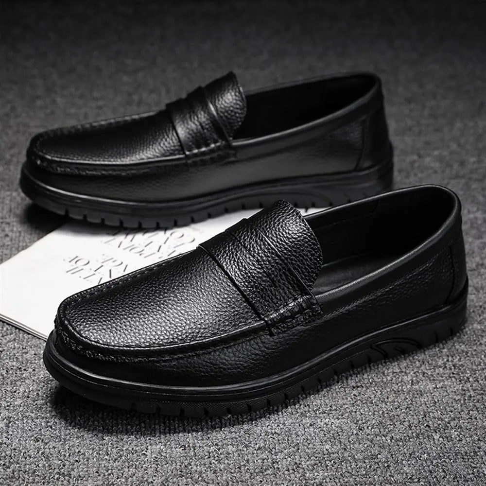 Mens Loafers Shoes Faux Leather Prom Working Solid Color Anti-Slip Non Slip Rubber Sole Block Heel Low Top Tuxedo Slip-on