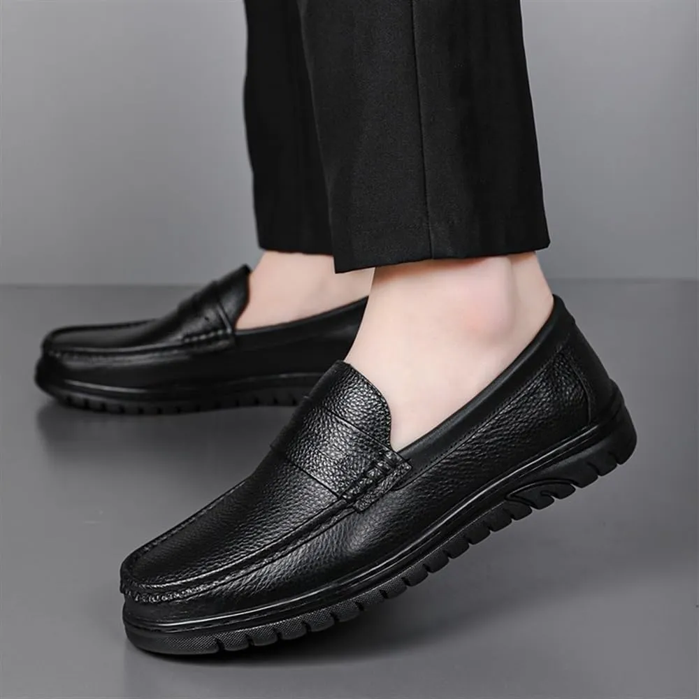 Mens Loafers Shoes Faux Leather Prom Working Solid Color Anti-Slip Non Slip Rubber Sole Block Heel Low Top Tuxedo Slip-on