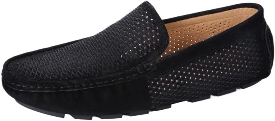 Mens Loafers Shoes Hollow Out Breathable Driving Style Suede Vamp Comfortable Flat Heel Slip Resistant Wedding Slip-on