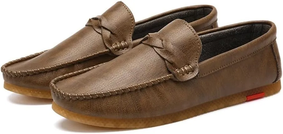 Men's Loafers Vegan Leather Stitching Details Round Toe Rubber Sole Penny Loafer Lightweight Flexible Slip Resistant Casual Slip-on