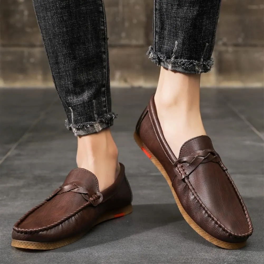 Men's Loafers Vegan Leather Stitching Details Round Toe Rubber Sole Penny Loafer Lightweight Flexible Slip Resistant Casual Slip-on