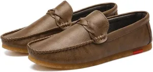 Men's Loafers Vegan Leather Stitching Details Round Toe Rubber Sole Penny Loafer Lightweight Flexible Slip Resistant Casual Slip-on