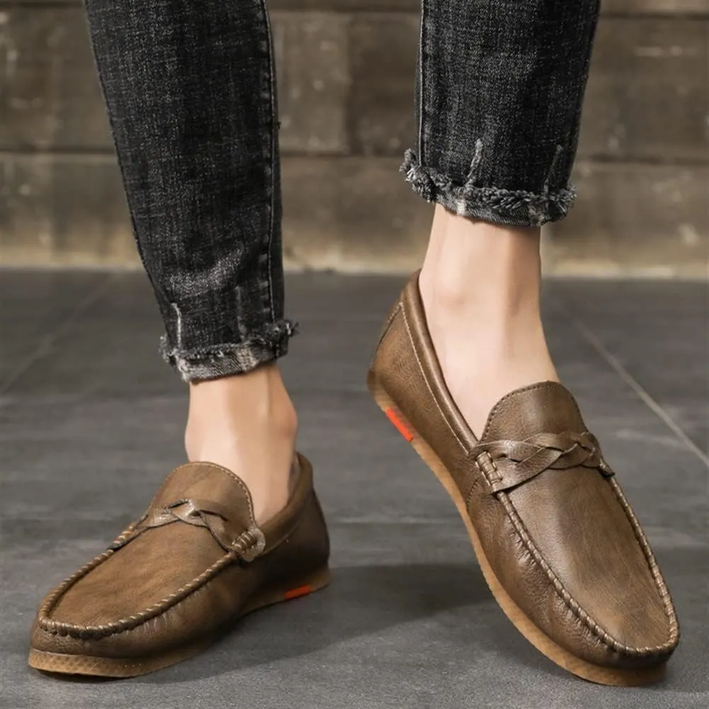 Men's Loafers Vegan Leather Stitching Details Round Toe Rubber Sole Penny Loafer Lightweight Flexible Slip Resistant Casual Slip-on