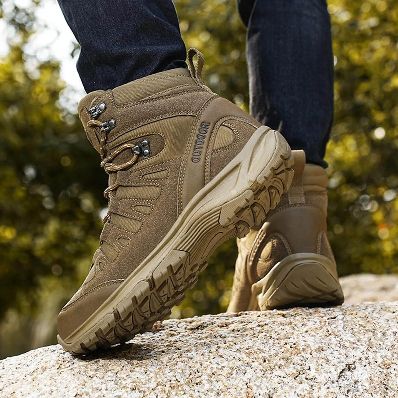 Men's Non-Slip Hiking Boots Lightweight Breathable Tactical Boots Outdoor Trekking Work Boots