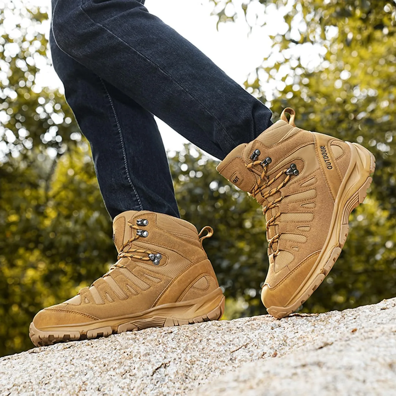 Men's Non-Slip Hiking Boots Lightweight Breathable Tactical Boots Outdoor Trekking Work Boots