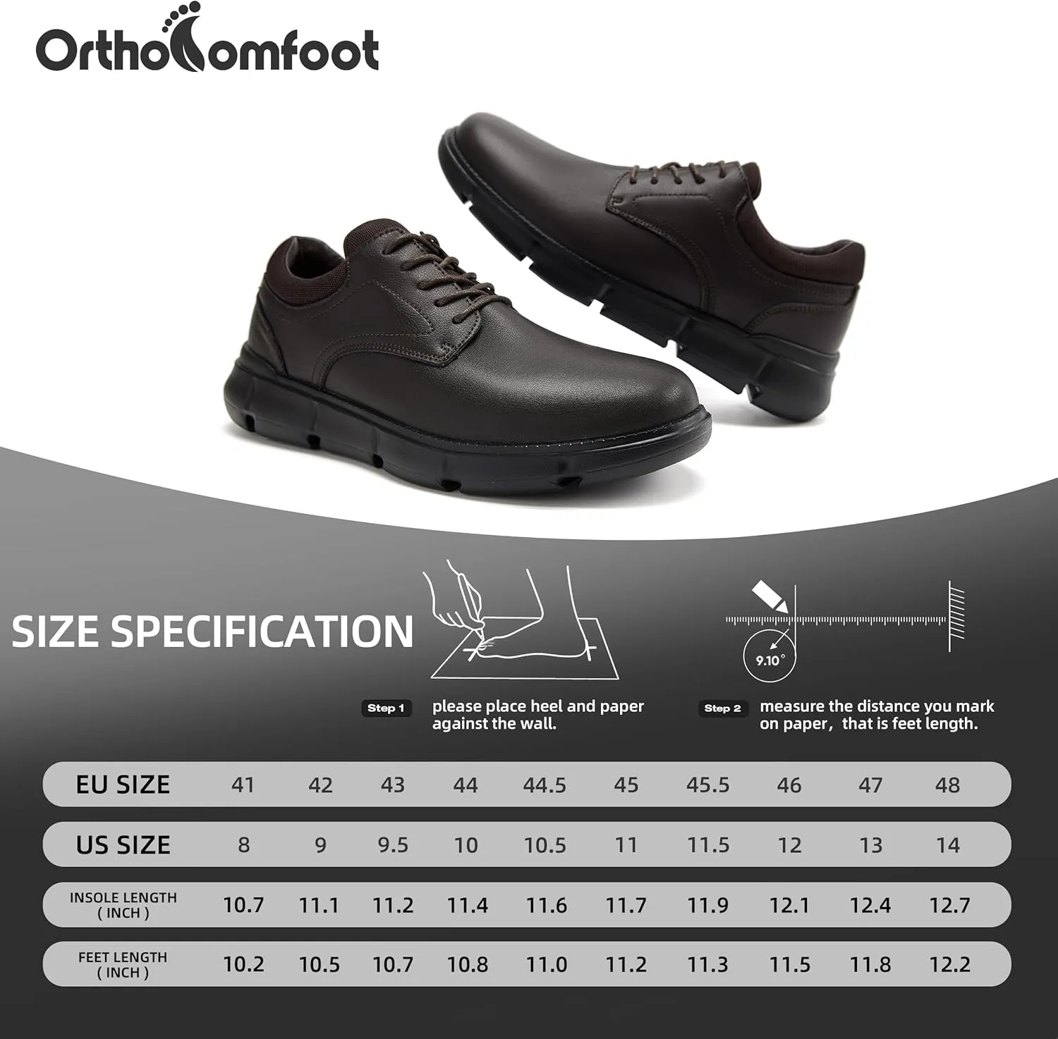 Mens Orthopedic Wide Business Leather Dress Shoes - Arch Support Plantar Fasciitis Classic Oxford - Comfortable Cap Toe Orthotics Patent Tuxedo Sneakers for Foot and Heel Pain Relief