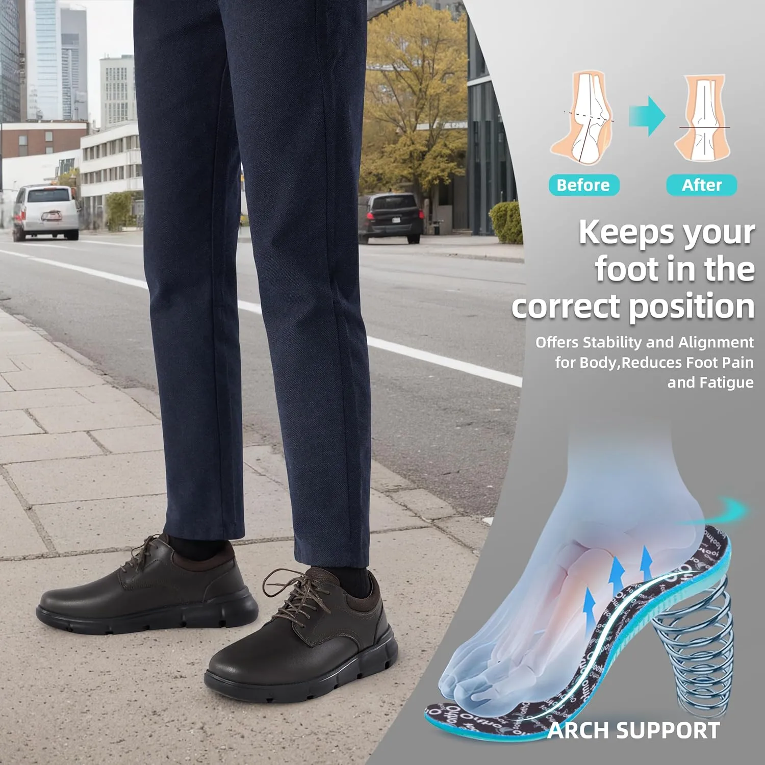 Mens Orthopedic Wide Business Leather Dress Shoes - Arch Support Plantar Fasciitis Classic Oxford - Comfortable Cap Toe Orthotics Patent Tuxedo Sneakers for Foot and Heel Pain Relief