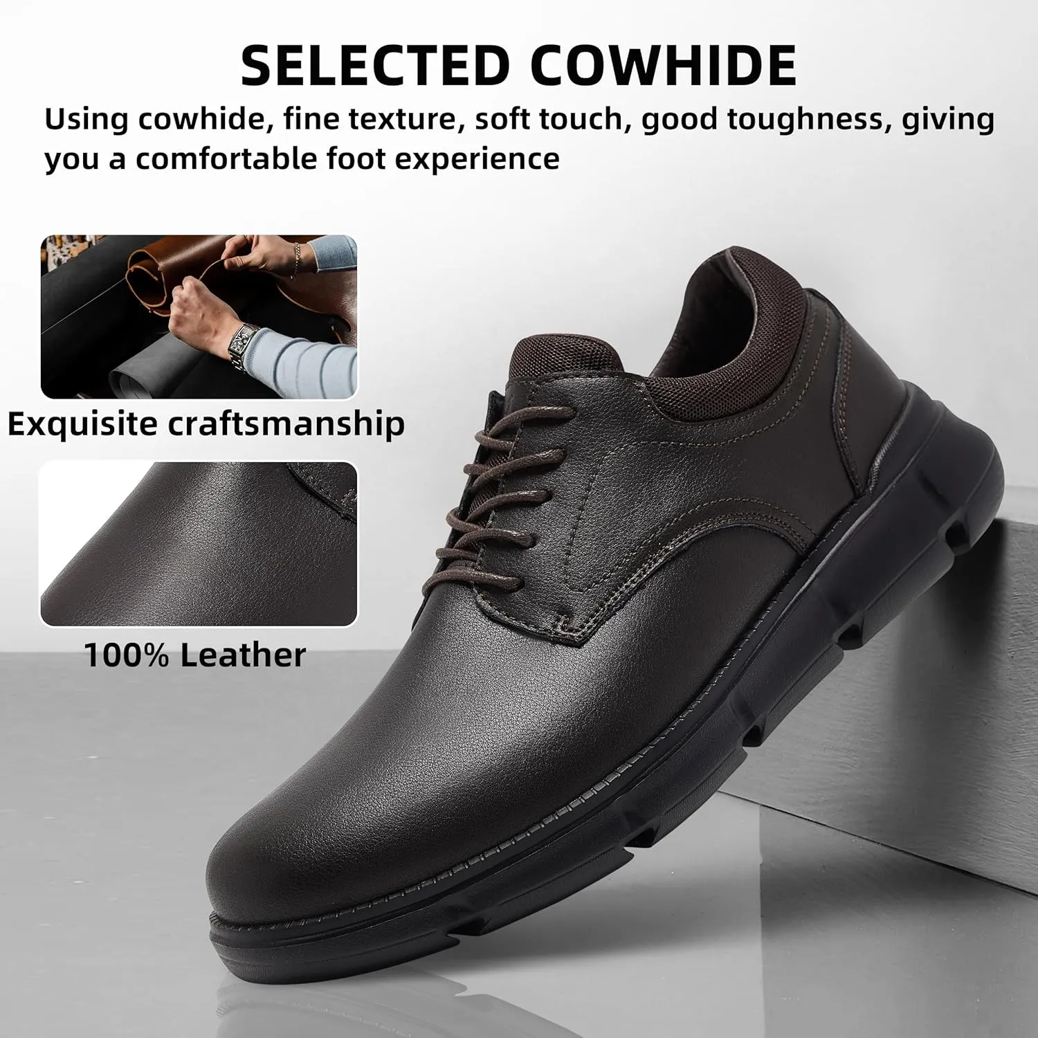 Mens Orthopedic Wide Business Leather Dress Shoes - Arch Support Plantar Fasciitis Classic Oxford - Comfortable Cap Toe Orthotics Patent Tuxedo Sneakers for Foot and Heel Pain Relief