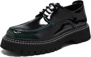 Men's Patent Platform Leather Classic Oxford Shoes Round Toe Lug Sole Non-Slip Lace-Up Business Leather Shoes Fashionable Work Formal Oxfords