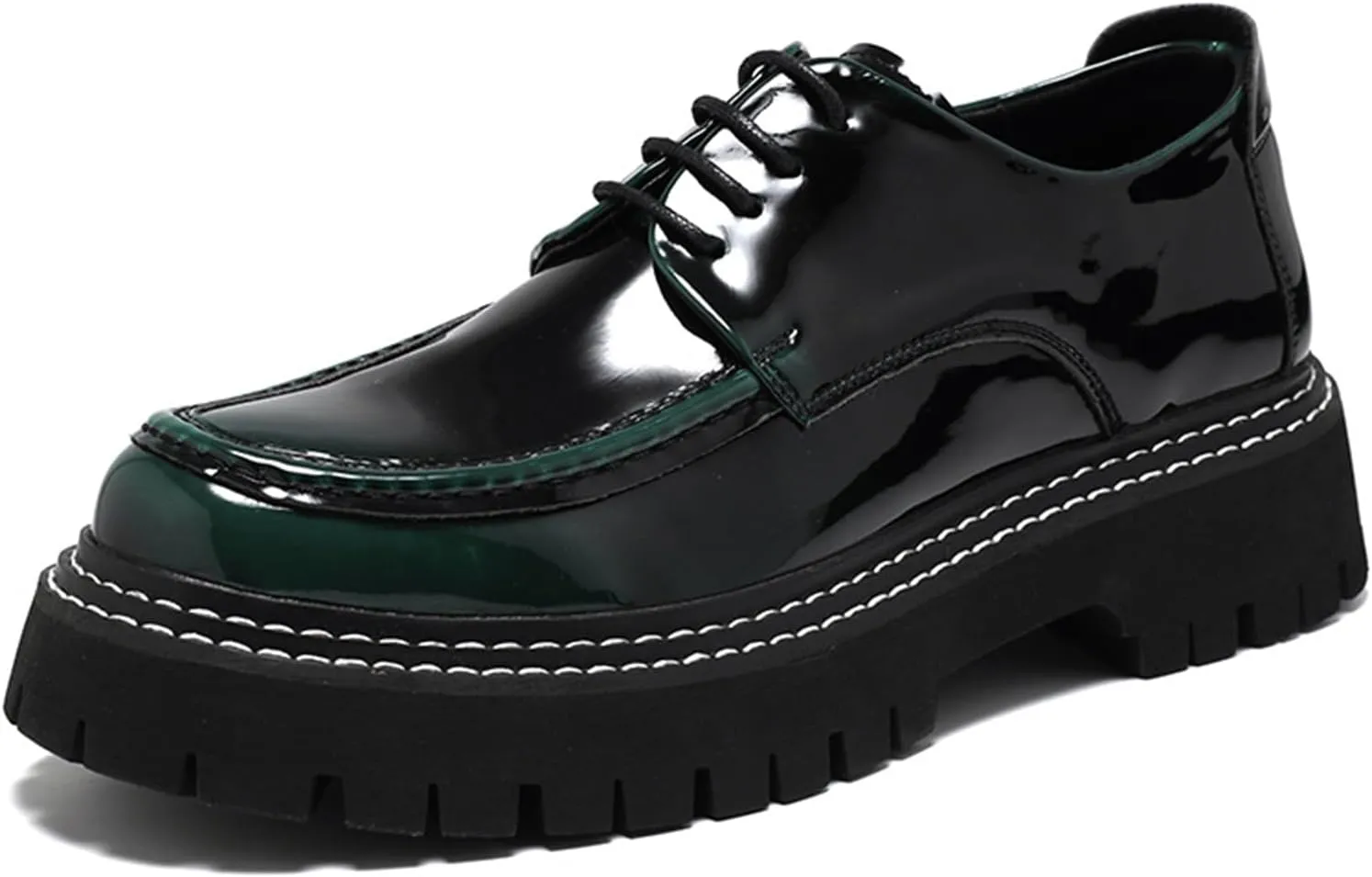 Men's Patent Platform Leather Classic Oxford Shoes Round Toe Lug Sole Non-Slip Lace-Up Business Leather Shoes Fashionable Work Formal Oxfords