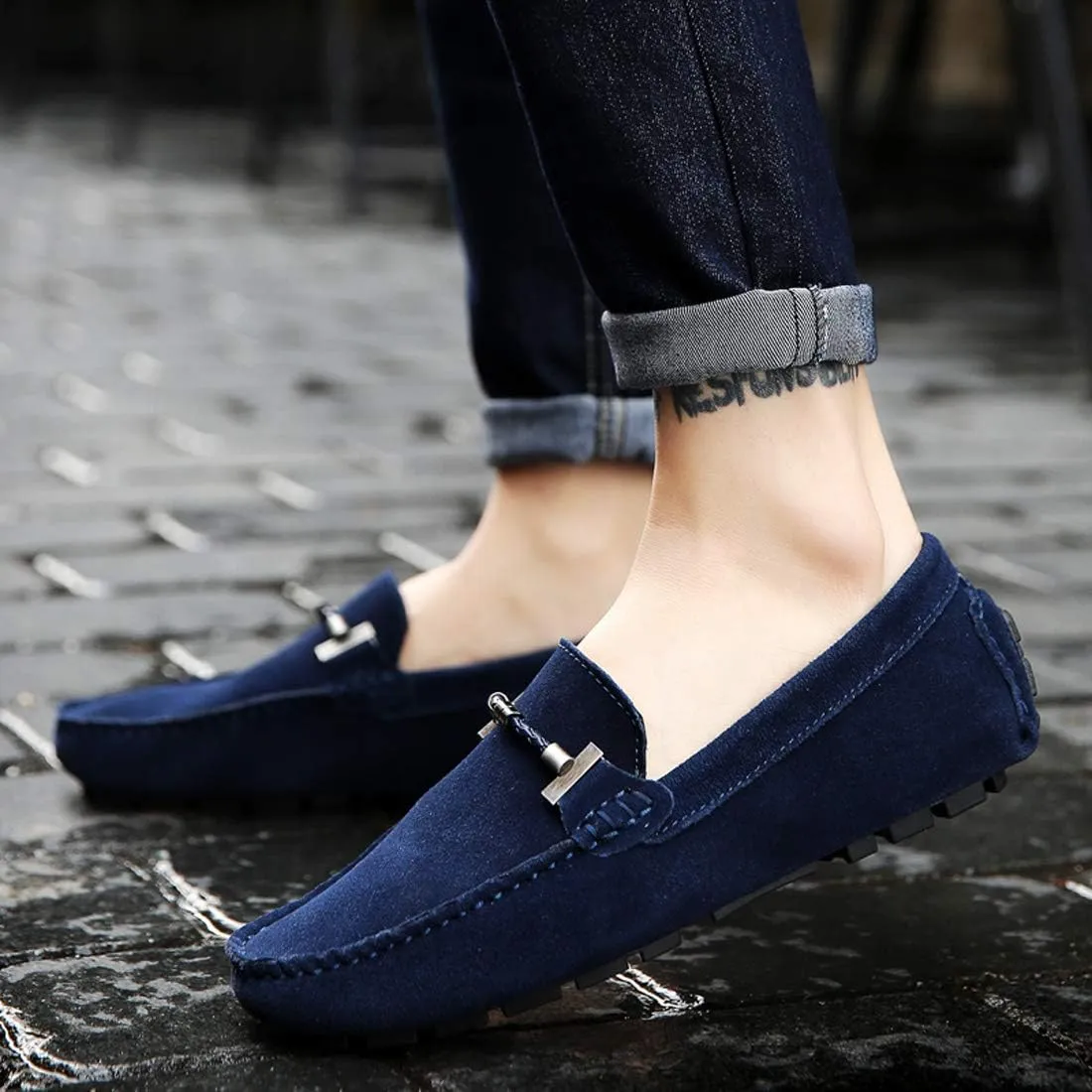 Mens Penny Loafers Suede Flat Breathable and Non-Slip Slip On Casual Driving Outdoor Work Business Dress Boat Shoes for Men