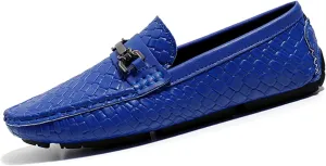 Men's Penny Loafers Woven Leather Driving Loafers Black Slip-On with Buckle Flats Boat Shoes Moccasins