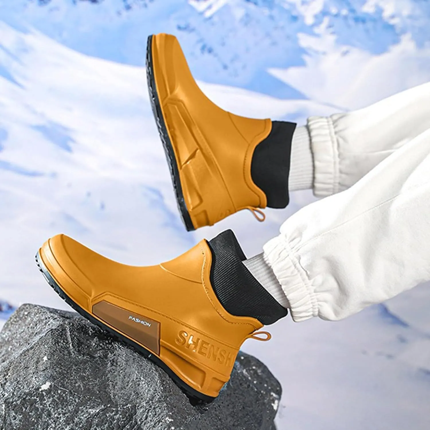 Men's Rain Boots Wide Calf Waterproof Rubber Boots Wide Width Non Slip Work Boots Ankle Short Rain Boots