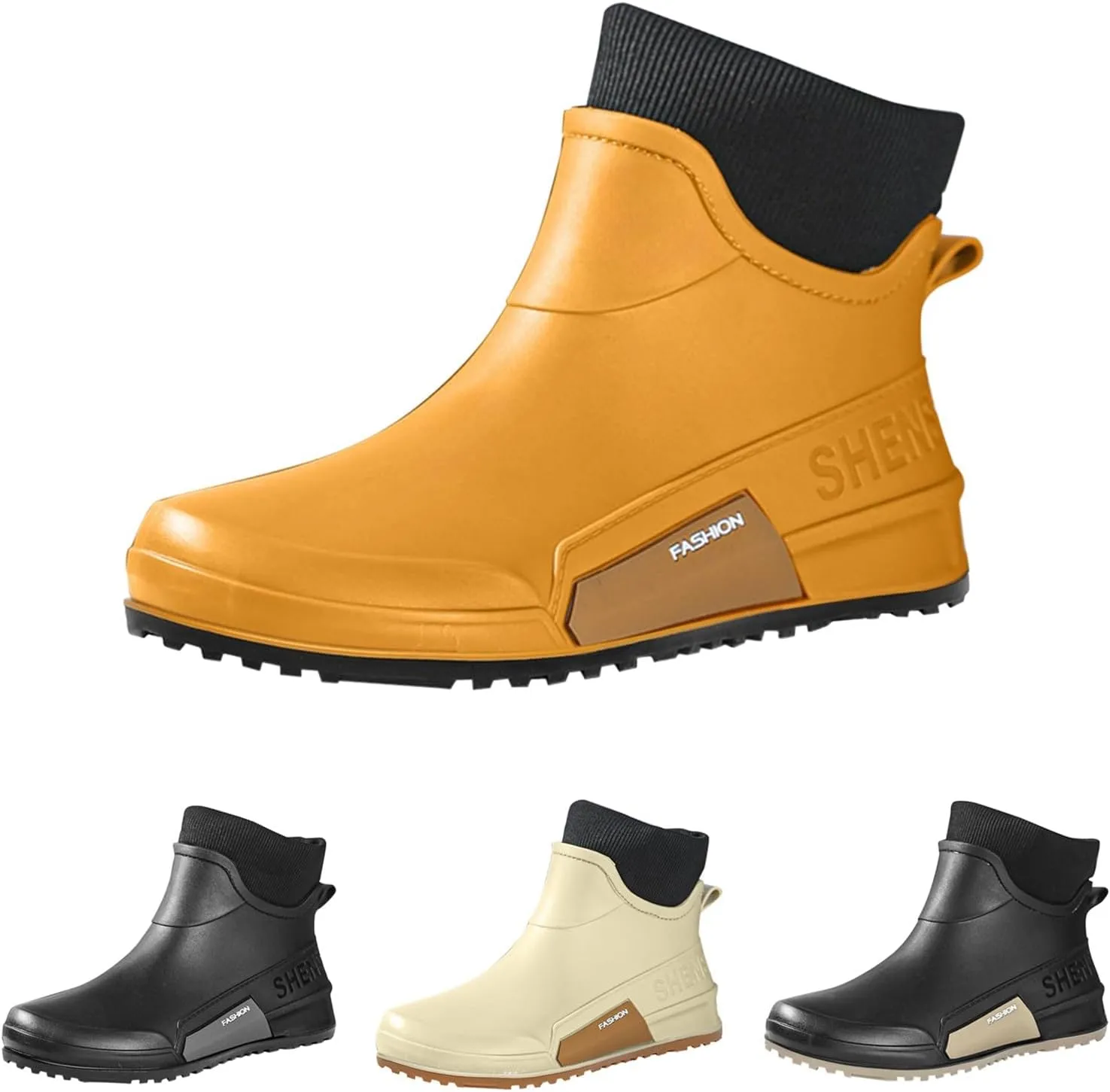 Men's Rain Boots Wide Calf Waterproof Rubber Boots Wide Width Non Slip Work Boots Ankle Short Rain Boots
