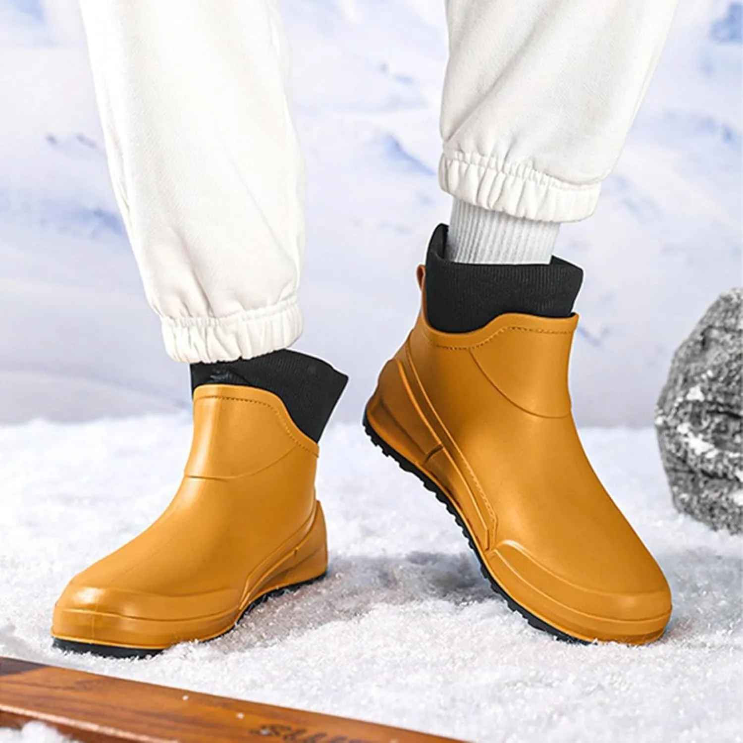 Men's Rain Boots Wide Calf Waterproof Rubber Boots Wide Width Non Slip Work Boots Ankle Short Rain Boots