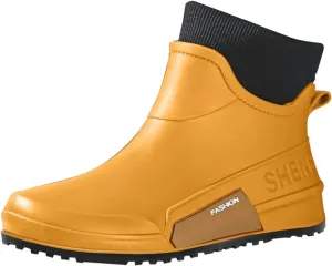 Men's Rain Boots Wide Calf Waterproof Rubber Boots Wide Width Non Slip Work Boots Ankle Short Rain Boots
