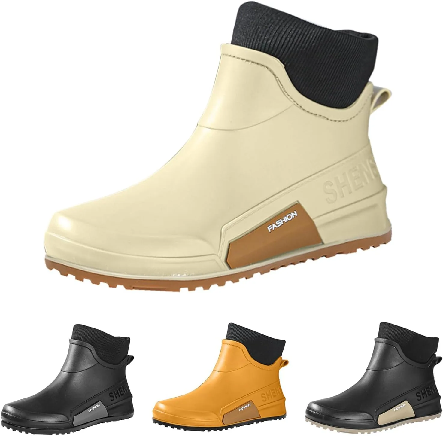 Men's Rain Boots Wide Calf Waterproof Rubber Boots Wide Width Non Slip Work Boots Ankle Short Rain Boots