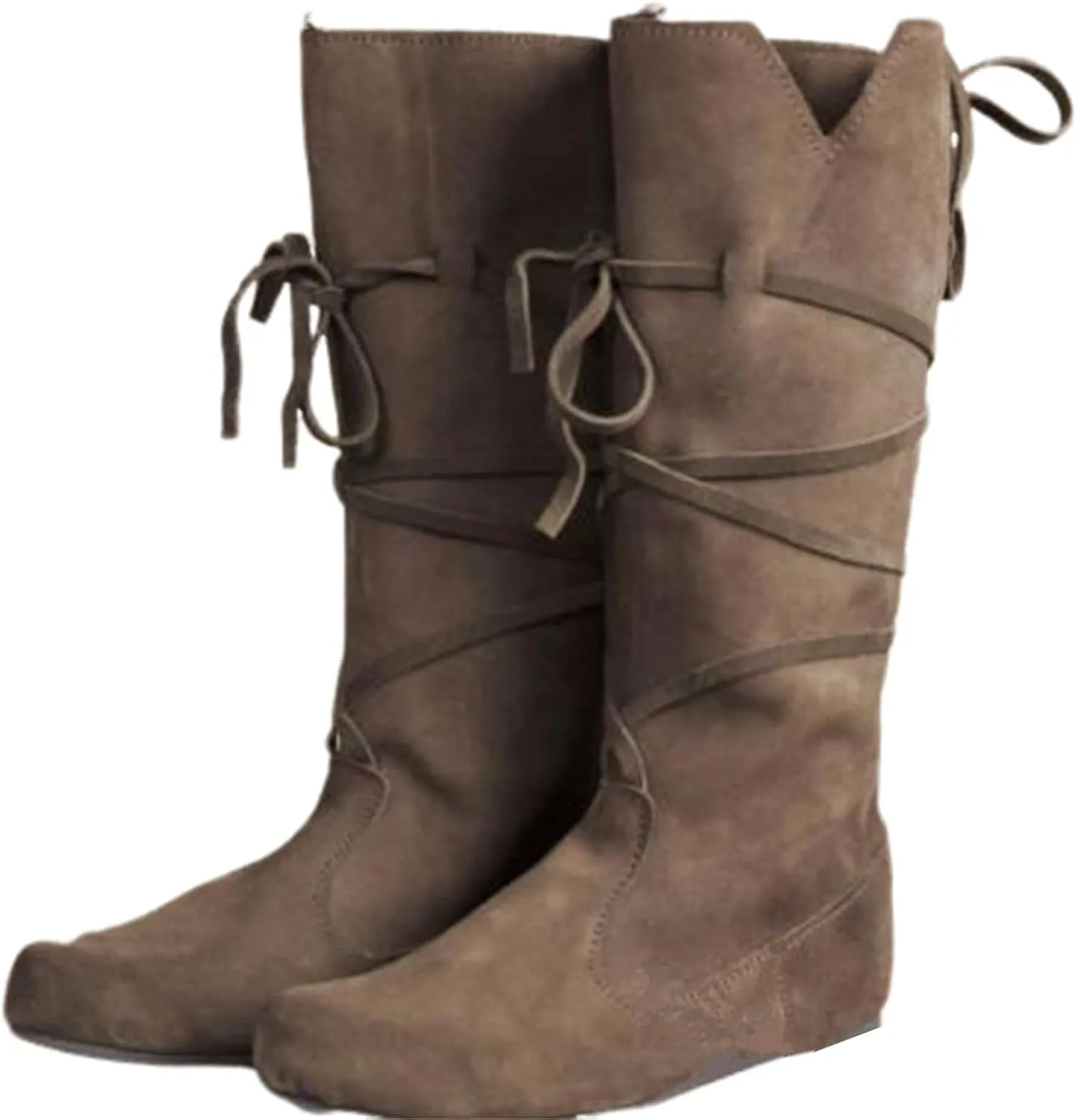 Men's Renaissance Boots Brown Cosplay Halloween Viking Pirate Steampunk Riding Long Boots