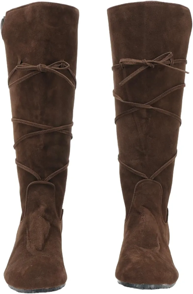 Men's Renaissance Boots Brown Cosplay Halloween Viking Pirate Steampunk Riding Long Boots