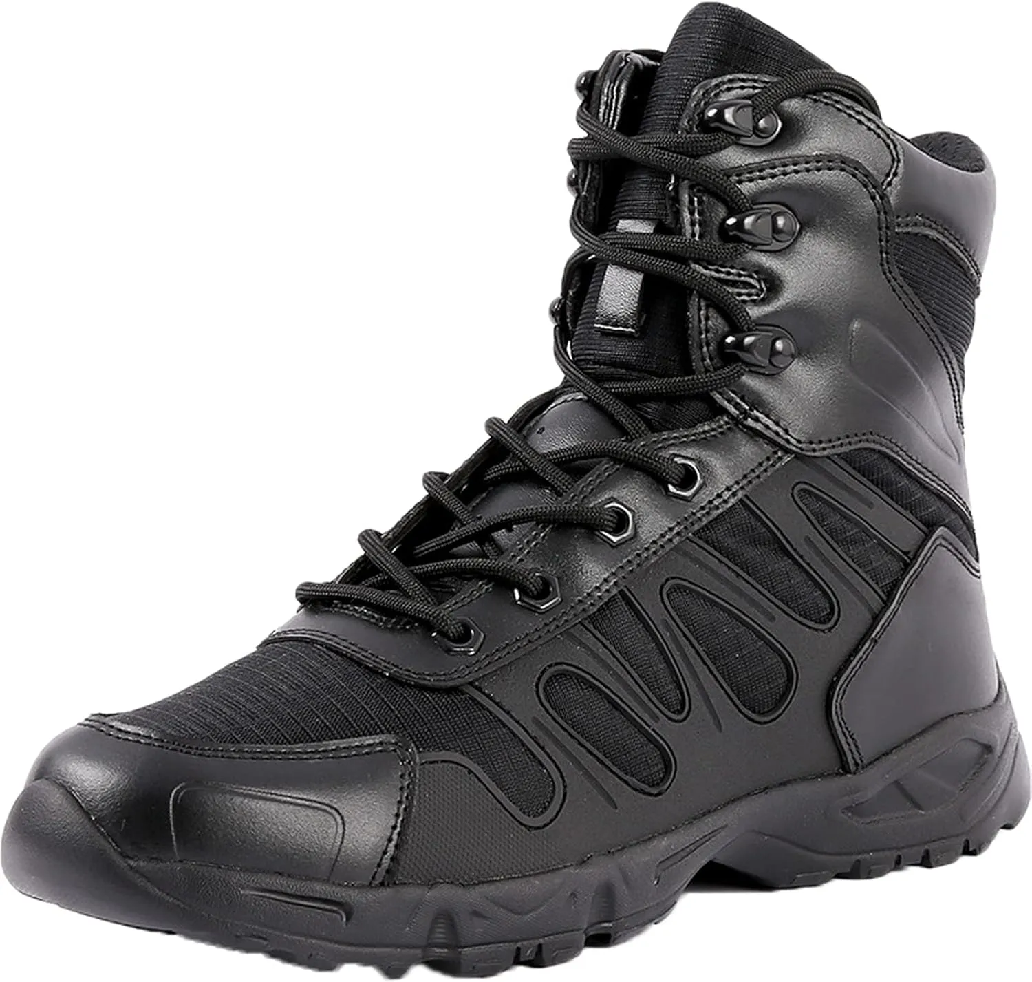 Mens Walking Waterproof Leather Boots Lightweight Outdoor Climbing Hiking Trekking Shoes-Black||EU39/US7