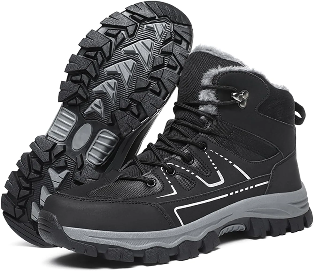Men's Winter Snow Boots Warm Fur Lining Waterproof Lightweight Insulated Outdoor Lace-Up Wear-Resistant Ankle Anti-slip Cold Weather Hiking Classic Booties