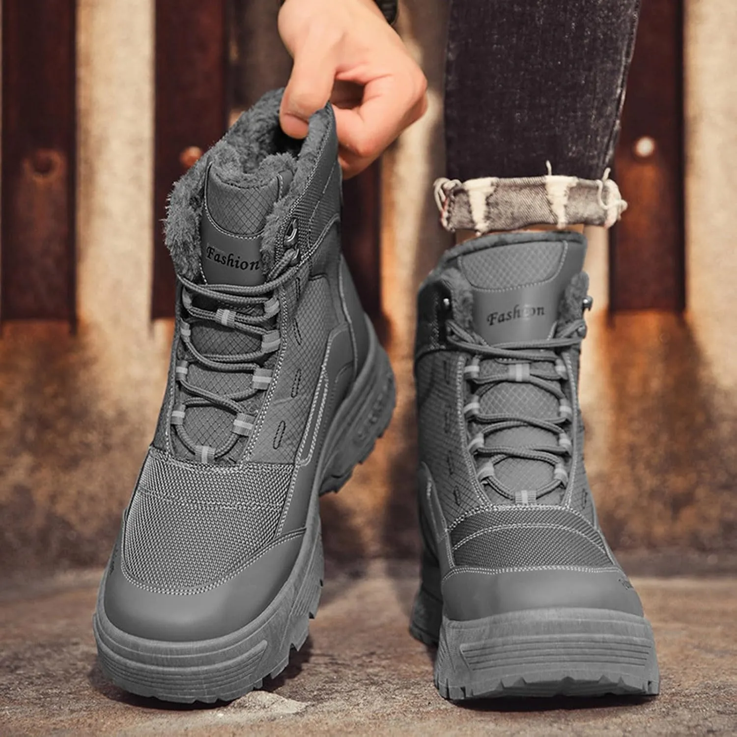 Mens Winter Snow Boots, Waterproof Hiking Boots Warm Duck Shoes Trekking Trail Climbing Shoes Womens Winter Shoes
