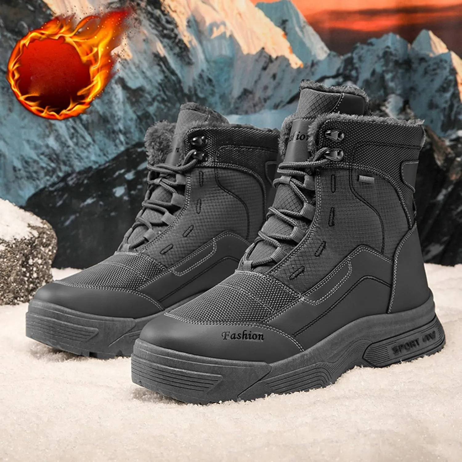 Mens Winter Snow Boots, Waterproof Hiking Boots Warm Duck Shoes Trekking Trail Climbing Shoes Womens Winter Shoes