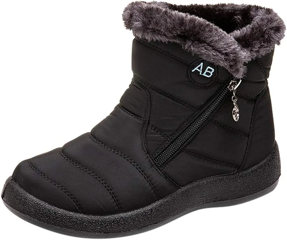 Mid Calf Winter Boots for Women Waterproof with Zipper Size 9.5 Wide Women's Winter Waterproof Fur Lined Frosty Snow Boots Snow Boots Women Winter Snow Boots Botas Para La Nieve
