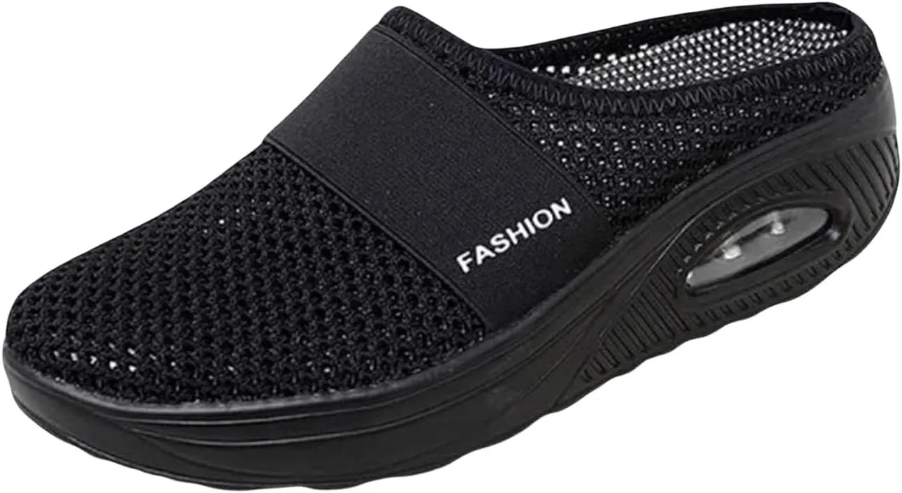 Mules for Women Summer Slip On Closed Toe Shoes Breathable Mesh Walking Mules Sneakers Open Back Slip On Shoes Wide Width Clogs Mesh Slippers Air Cushion Orthopedic Diabetic Walking Shoe