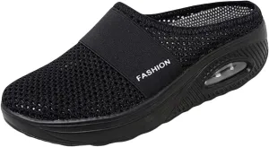 Mules for Women Summer Slip On Closed Toe Shoes Breathable Mesh Walking Mules Sneakers Open Back Slip On Shoes Wide Width Clogs Mesh Slippers Air Cushion Orthopedic Diabetic Walking Shoe