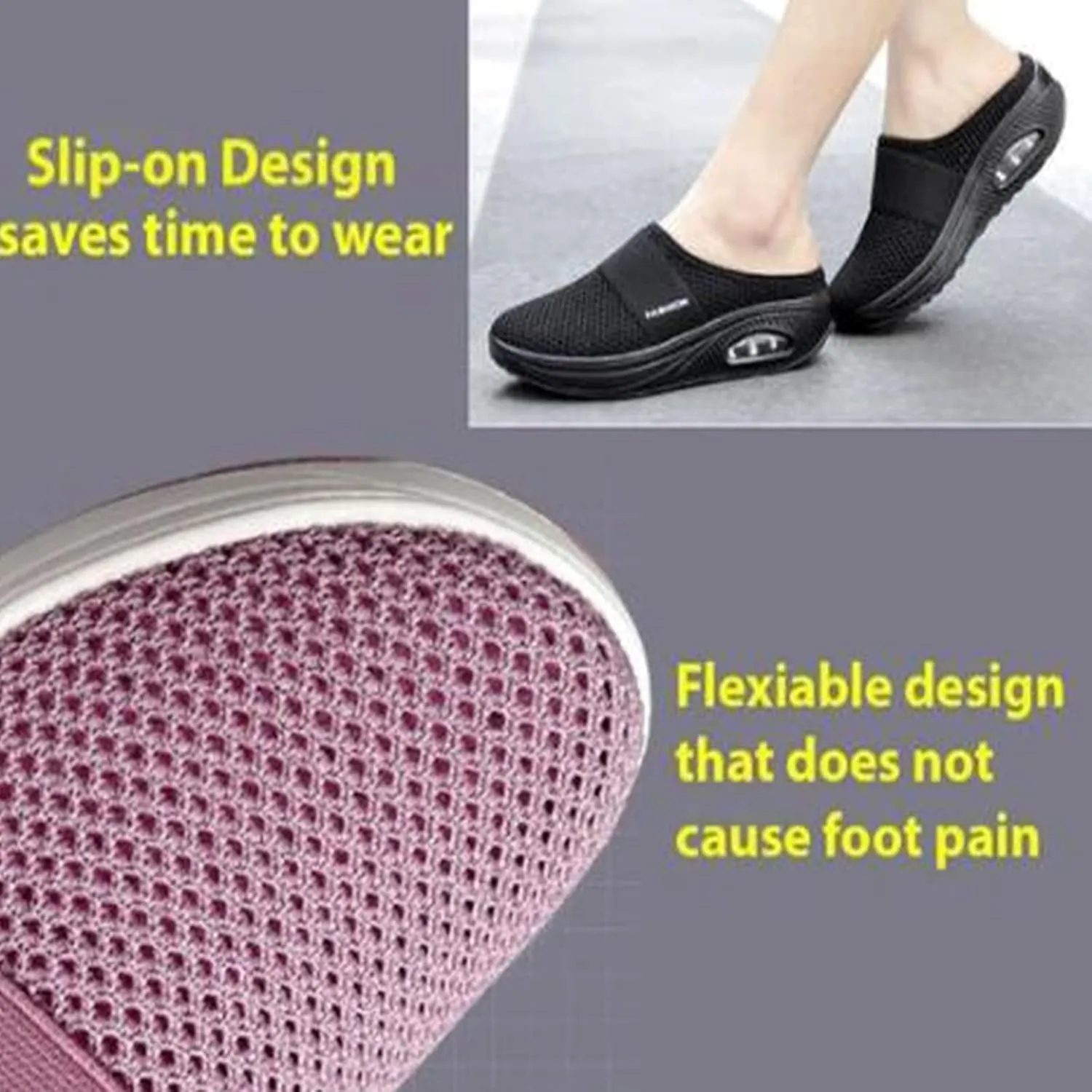 Mules for Women Summer Slip On Closed Toe Shoes Breathable Mesh Walking Mules Sneakers Open Back Slip On Shoes Wide Width Clogs Mesh Slippers Air Cushion Orthopedic Diabetic Walking Shoe